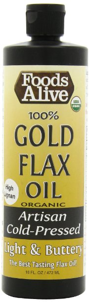 Foods Alive High Lignan 100% Golden Flax Oil, 16-Ounce