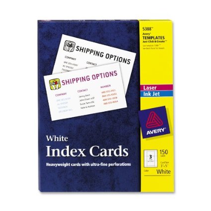 Avery Laser & Ink Jet White 3 x 5 Inch Index Cards 150 Count (5388)