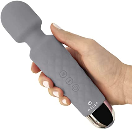 Cordless Rechargeable Massage Wand - by OTION - Personal, Powerful, Therapeutic, Travel Size - Perfect for Muscle Massage - Whisper Quiet for Discreet use - Hitachi Replacement (Gray)