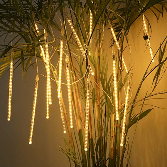 ECOWHO Meteor Shower Lights, Connectable LED Falling Rain Drop Romantic Christmas Lights Party, Wedding, Halloween, etc. 16ft 8 Tubes(Warm White)