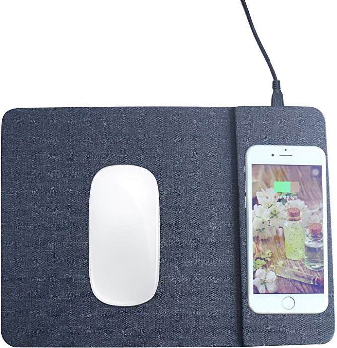 Wireless Charger Mouse Pad, XINBAOHONG 2 in 1 QI Fast Charging Mat for Phone X / 8/8 Plus Samsung Note 8/S8/S7/S6/Edge,Nexus 4/5/6 and More Qi-Enabled Devices (Black)