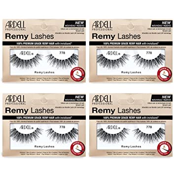 Ardell Remy Lash 778, 100% Premium Grade Remy Hair False Lashes with Invisiband, 4 pairs