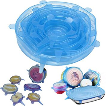 6 pcs/set Lid-Bowl Pan Silicone Cover Universal Cooking Pot Lid-Silicon Stretch Silicone Suction Lids Kitchen Pan Spill Lid Stopper Cover (6pcs/set Blue)