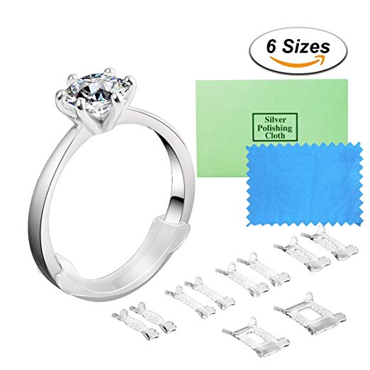 Ring Size Adjuster Invisible Ring Adjuster Sizer Reducer with Jewelry Polishing Cloth for Loose Rings, 10 Pieces, 6 Sizes