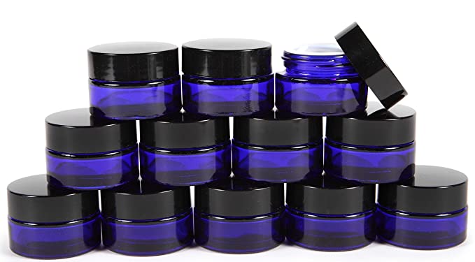 Vivaplex, 12, Cobalt Blue, 15 ml, Round Glass Jars, with Inner Liners and black Lids