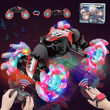 RC Car with Music & Colorful Light, 4WD Gesture RC Stunt Car, 2.4Ghz Hand Controlled Remote Transform Off Road Electric Remote Control Car Toys for Boys Kids 6-12 Years Gesture Sensing RC Stunt Car