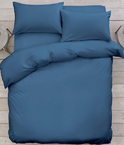 SASA CRAZE NON IRON Luxury Parcale Plain Dyed Duvet Cover & 2 Pillow Cases Bed Set (Super King, Denim Blue)