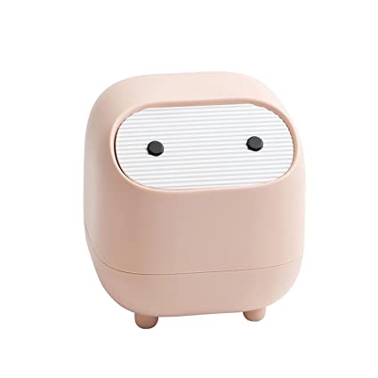 AnyCar Cute Mini Ninja Desktop Trash Can Double Press Trash Can with Lid Suitable for Multi-Scene Trash can (Pink)