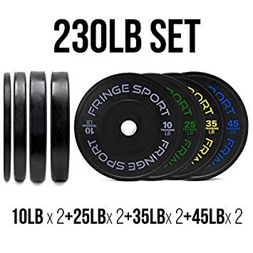 OneFitWonder Contrast Bumper Plate Sets/Virgin Rubber with Steel Insert   Colored Lettering/CrossFit, Strength Training and Weightlifting Equipment