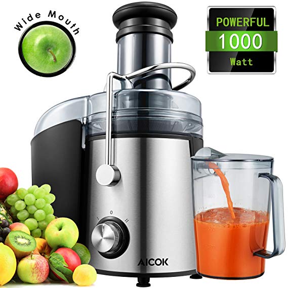 Juicer Juice Extractor Aicok Juicer Machine Wide Mouth 76MM 1000W Centrifugal Juicer Whole Fruit and Vegetable Juicer with Juice Jug and Cleaning Brush, Anti-drip Function