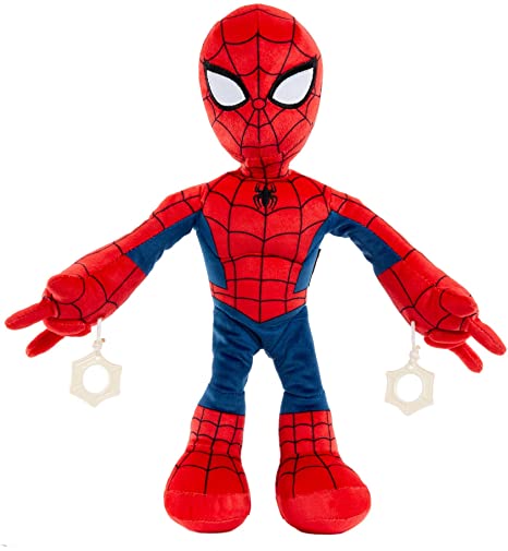 Marvel City Swinging Spider-Man Plush Figure, 11in Soft Super Hero Doll with Web-Swinging Action, Lights & Sounds, Gift for Kids & Collectors