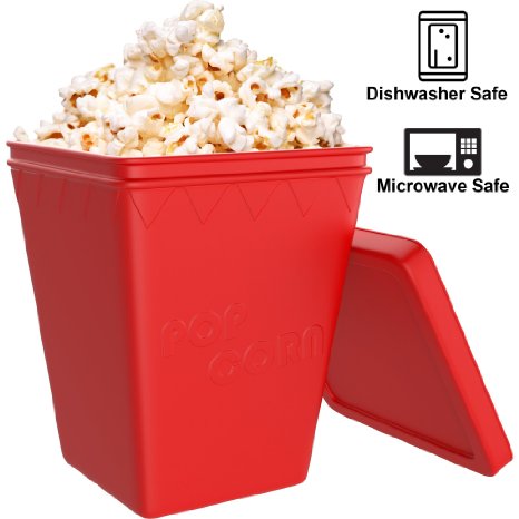 iCooker Microwave Popcorn Popper [Saves Calories] - Premium Quality Silicone - Hot Air Popcorn Better than Machine - Best Popcorn Maker [Red]