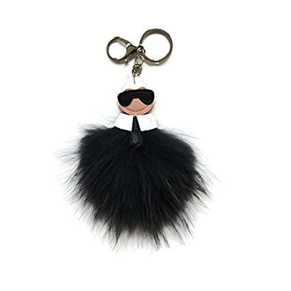 AURORA168 Mr. Fur Man Monster Pom Pom Doll Ball Key Ring/ Keychain /Bag Charm, small (Black/silver)