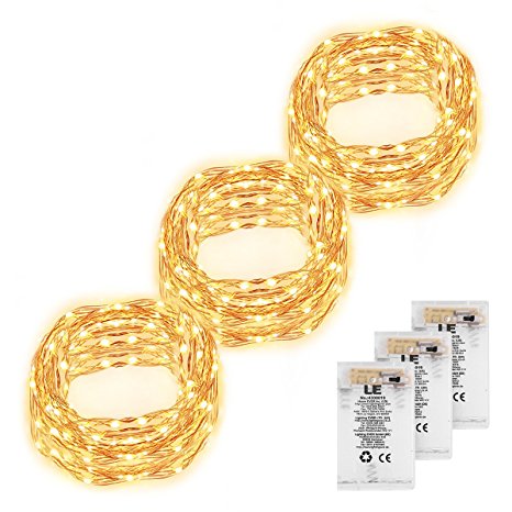 LE 3 Pack 60 LEDs Copper Wire String Lights Warm White Waterproof Battery Powered Fairy Starry Lights for Garden Patio Party Valentine's Day Wedding Christmas Tree (19.68FT)