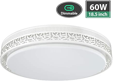 18.5 Inch LED Round Ceiling Lights, Tycholite 60W LED Kitchen Lighting Fixtures Ceiling (Milk White Shell), 6600lm, 4000K, CRI90 , Dimmable Flush Mount LED Light for Dining Room, Laundry, Living Room