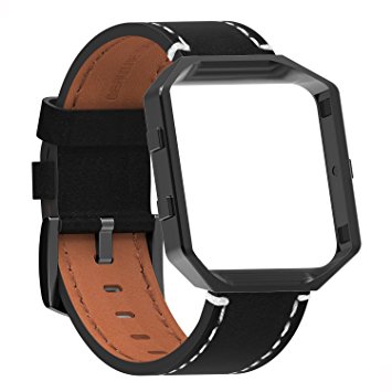 Fitbit Blaze Bands Leather with Metal Frame Small Large,Austrake Replacement Band with Stainless Steel Buckle for Fitbit Blaze Strap for Women Men