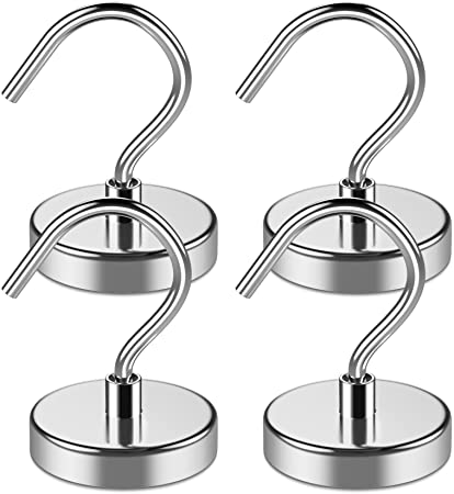 GRTARD 4Pack Magnetic Hooks 110 lb Heavy Duty Strong Neodymium Magnet Hooks, Magnet Hook for Curtain, for Home, Kitchen, Workplace (Sliver)