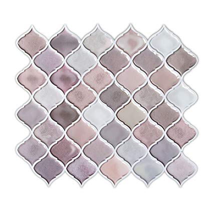 HUE DECORATION Pink Arabesque Peel and Stick Tile Backsplash for Kitchen, Decorative Self Adhesive Backsplash Tiles 10"x11" Pack of 2 - Sample