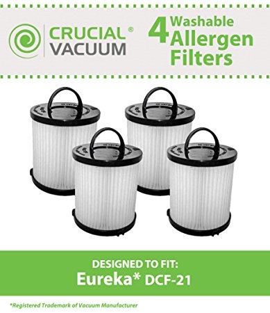 4 Highly Durable Washable & Reusable Style DCF-21 Filters for Eureka/Sanitaire AirSpeed Bagless Vacuums; Compare to Eureka Part Nos. 67821, 68931, EF91; Designed & Engineered by Crucial Vacuum