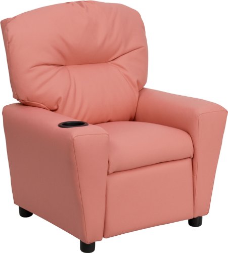 Flash Furniture Contemporary Pink Vinyl Kids Recliner with Cup Holder, BT-7950-KID-PINK-GG