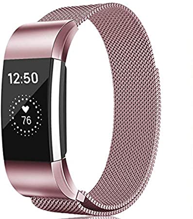 Fundro Replacement Bands Compatible with Fitbit Charge 2,Stainless Steel Metal Bracelet Strap with Unique Lock for Fitbit Charge 2 Fitness Tracker