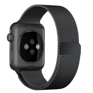 Apple watch band Stainless Steel Metal Replacement Smart Watch Band Bracelet Milanese Loop Strap Magnetic Buckle Wrist Band for Apple iWatch All Models M001-38MM black