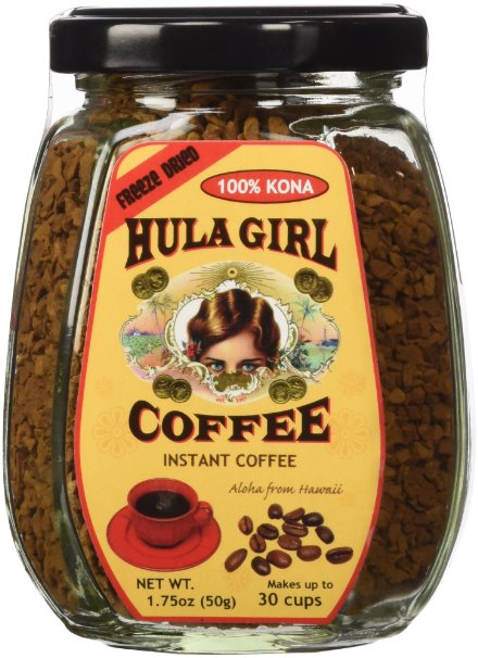2 Jars - 100% Hula Girl Hawaiian Freeze Dried Instant Kona Coffee Small Jars (50g Each Jar)