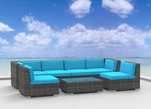 Urban Furnishing 7 Piece Modern Patio Sectional Sofa Couch Set - Sea Blue
