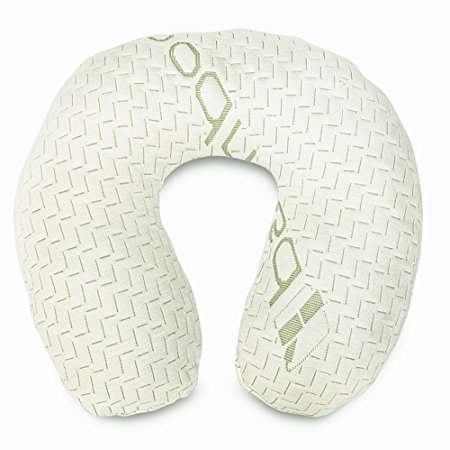 Best Selling Cool Bamboo Travel Neck Pillow with 100% Shredded Memory Foam Helps with Stiff Neck. Hypoallergenic Zipper Removable Bamboo Cover Resists Dust Mites