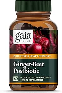 Gaia Herbs Ginger-Beet Postbiotic - Supplement for Gut & Heart Health Support - Made with Organic Fermented Beets & Ginger - Free from Dairy, Soy & Gluten - 60 Vegan Capsules (30 Servings)