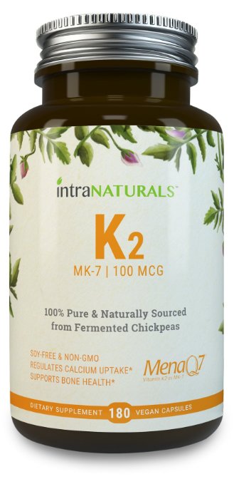 Vitamin K2 MK-7 - Natural MenaQ7 from Fermented Chickpeas - Supports Healthy Bones, Heart, Arteries & More - 3rd Party Tested to Guarantee Quality - Vegan Capsules, 100% Pure, Non-GMO | IntraNaturals