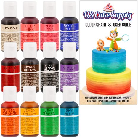 12 Color-US Cake Supply® by Chefmaster Liqua-Gel Paste Cake Color Set - The 12 Most Popular Colors in 0.75 fl. oz. (20ml) Bottles