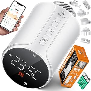 KESSER® Heizkörperthermostat WiFi Heizungsregler | Heizungsthermostat WLAN mit Smart Home App Steuerung | Thermostat Alexa, Google Assistant mit 6 Heizkörperventilen | Energie & Kosten sparen