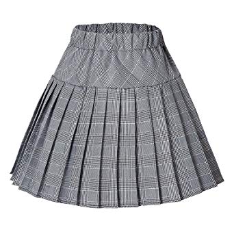 Urban CoCo Women's Elastic Waist Tartan Pleated School Skirt