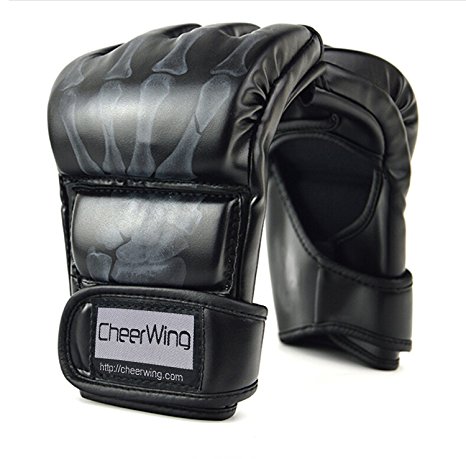 Cheerwing Half Finger Boxing Gloves MMA UFC Sparring Grappling Fight Punch Ultimate Mitts Leather Gloves