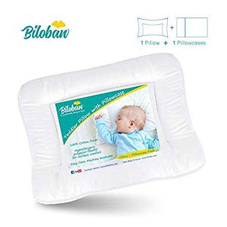 Baby Toddler Pillow for Sleeping with Pillowcase (13 x 18), Baby Toddler 's Flat Pillows,Soft and Safe Travel Pillow Fits Mini Crib or Crib