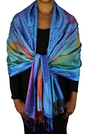 Peach Couture Rainbow Silky Tropical Colorful Exotic Pashmina Wrap Shawl Scarf