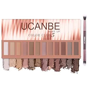 UCANBE 12 Color Eyeshadow Makeup Palette, Naked Nude Eye Shadow, Neutral Matte Shimmer Make Up Pallet with Double-ended Brush Set Kit, Highly Pigmented Long Lasting Waterproof