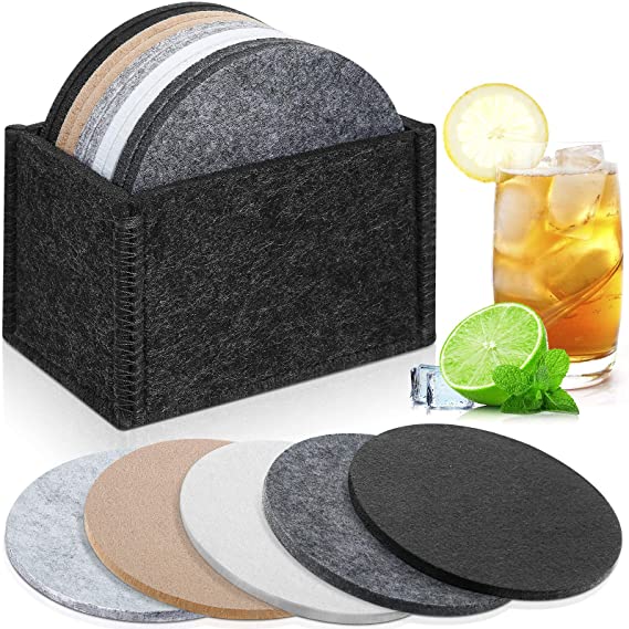 10 Pieces Absorbent Felt Coasters Round Felt Cup Mats 3.9 Inch Multipurpose Drink Coaster Set with PVC Anti Slip Dot Backing for Home Office and Kitchen 5 Colors