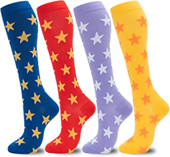 hello momya 8 Pairs Compression Socks for Women Men Knee High Running Stocking 20-30 mmHg Travel Athletic