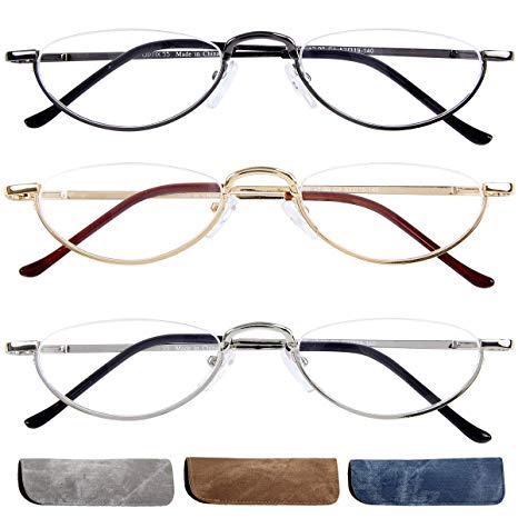 Half Frame Reading Glasses 3 Pack,Semi-Rimless Half Moon Readers For Men - Women