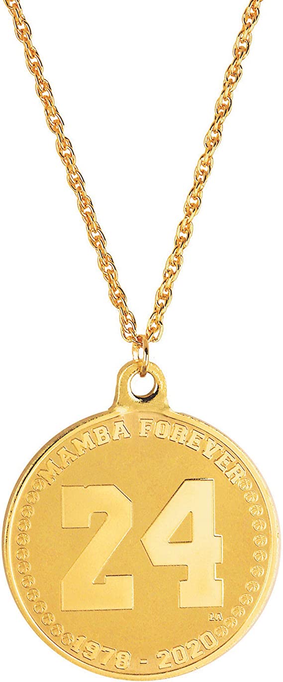 Forever 24KT Gold Plated 2 sided Medallion Memorial Necklace | Rope 24” Goldtone Chain | Basketball Tribute to Number 8, 24 Jersey | 1978-2020 G.O.A.T