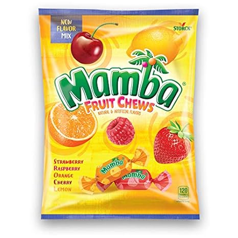 Storck (1) Bag Mamba Fruit Chews Candy New Flavor Mix - Strawberry, Raspberry, Orange, Cherry, Lemon - 3.52 oz