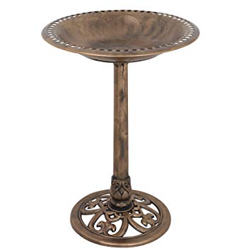 ZENY Birdbath 28" Height Pedestal Bird Bath Antique Outdoor Garden Decor Vintage Yard Art (Gold)