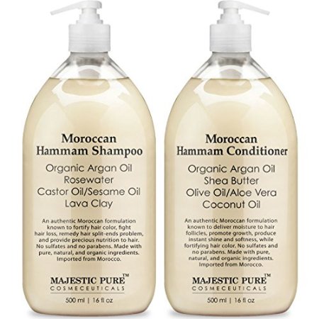 Moroccan Hammam Shampoo and Conditioner Set From Majestic Pure; 100% Natural with Organic Argan Oil, For Men & Women, Sulfate Free - No Parabens, 2 x 16oz