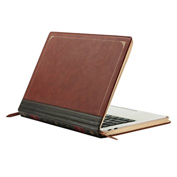 Mosiso Vintage Classic Premium PU Leather Zipped Book Sleeve Cover for Newest MacBook Pro 13 Inch with/without Touch Bar (A1706/A1708, 2017 & 2016 Release), Brown