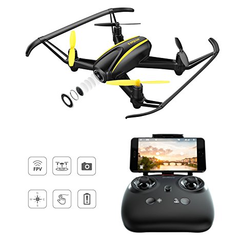 Drone with HD Camera, Tomzon® T25 WIFI FPV Navigator RC Quadcopter with 120° Wide-Angle 720P Camera, Altitude Hold, Headless Mode, One Button Take Off and Landing, Emergency Stop