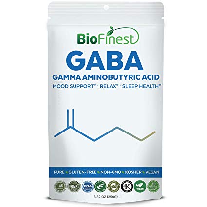 Biofinest GABA Gamma Aminobutyric Acid Powder 750mg - Pure Gluten-Free Non-GMO Kosher Vegan Friendly - Supplement for Sleep Health, Relax, Mood Enhancement (250g)