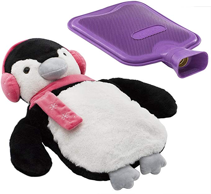 HomeTop Premium Classic Rubber Hot Water Bottle with Cute 3D Animal Cover, 2L Capacity, Wilkes Penguin