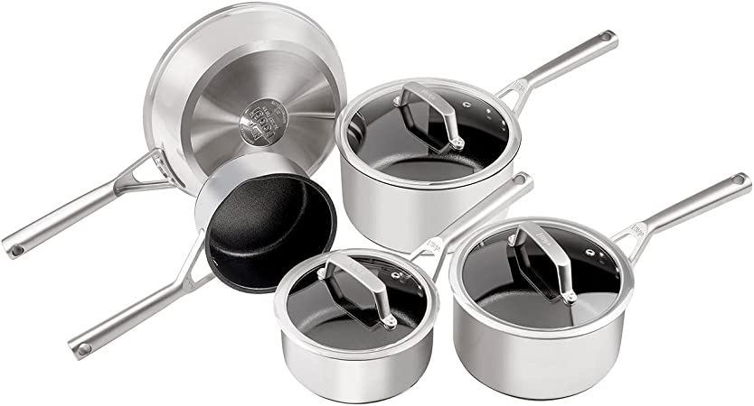 Ninja Foodi ZEROSTICK Stainless Steel 5-Piece Pan Set [C65000UK] Non-Stick, Induction Compatible, Dishwasher Safe